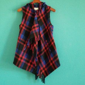 {Jolt} Red Tartan Print Asymmetrical Blanket Vest